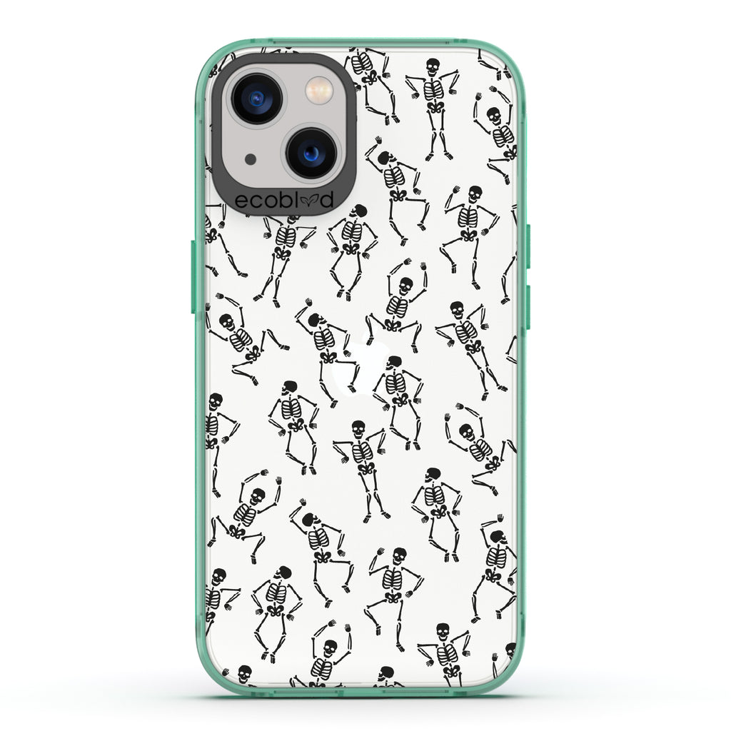 Boogie Man - Dancing Skeletons - Eco-Friendly Clear iPhone 13 Case With Green Rim