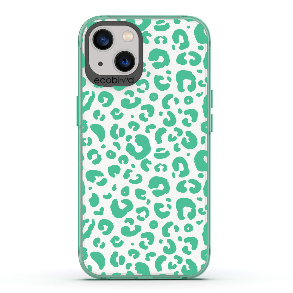 Spot On - Green Eco-Friendly iPhone 13 Case With Leopard Print On A Clear Back