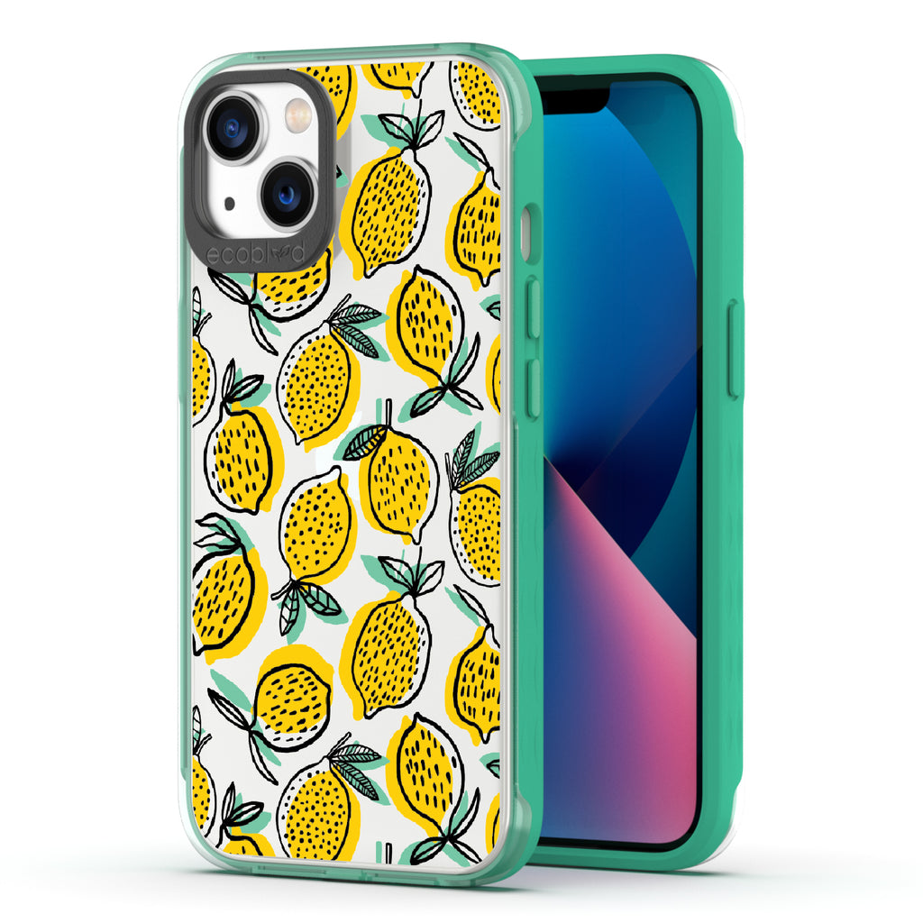 Lemon Drop - Back View Of Green & Clear Eco-Friendly iPhone 13 Case & A Front View Of The Screen