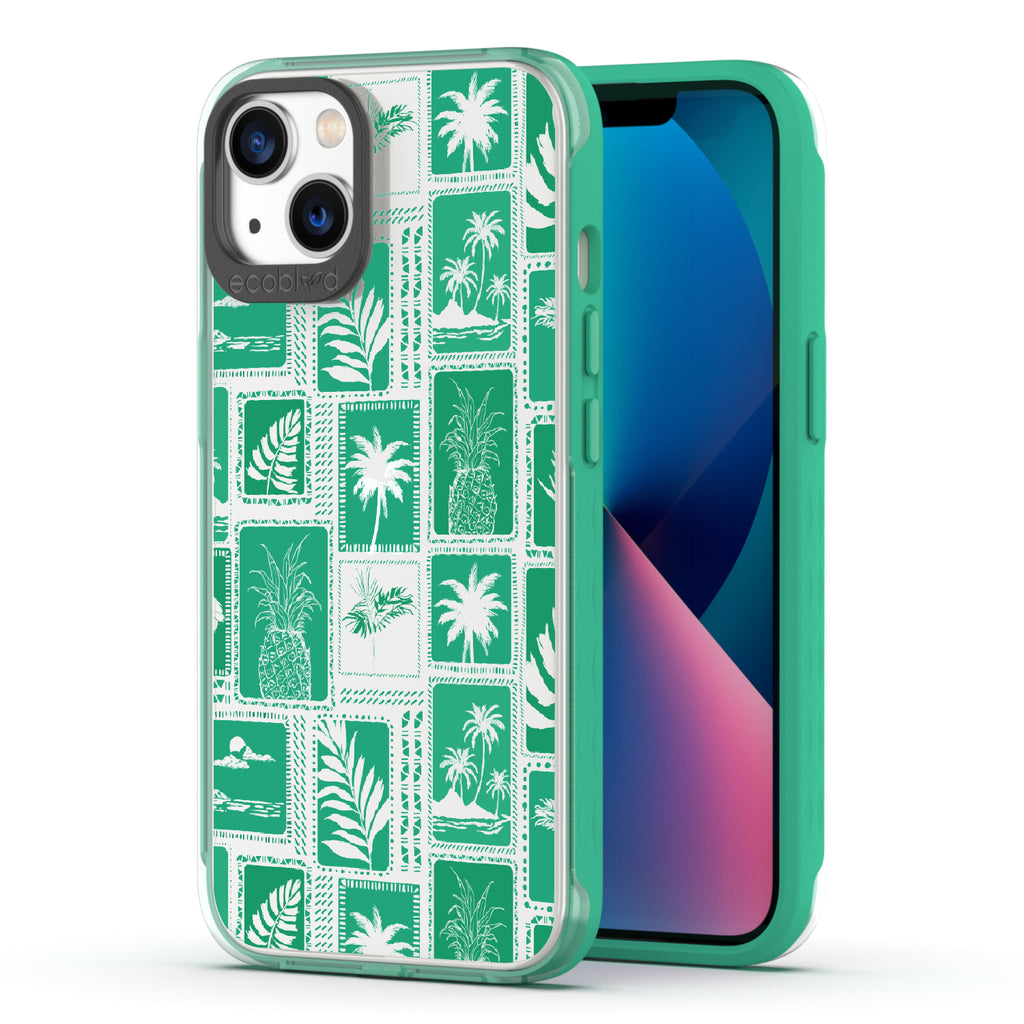 Oasis - Back View Of Green & Clear Eco-Friendly iPhone 13 Case & A Front View Of The Screen