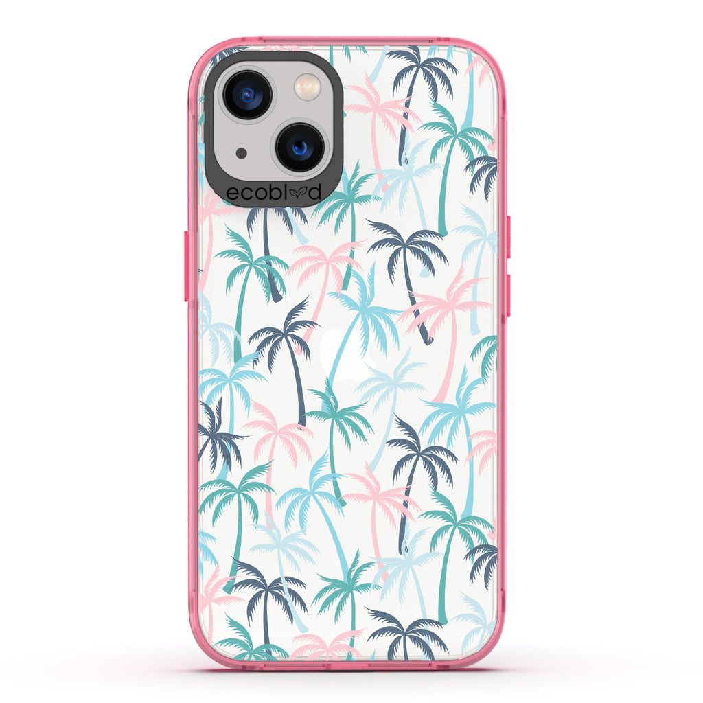 Cruel Summer - Pink Eco-Friendly iPhone 13 Case With Hotline Miami Colored Tropical Palm Trees On A Clear Back