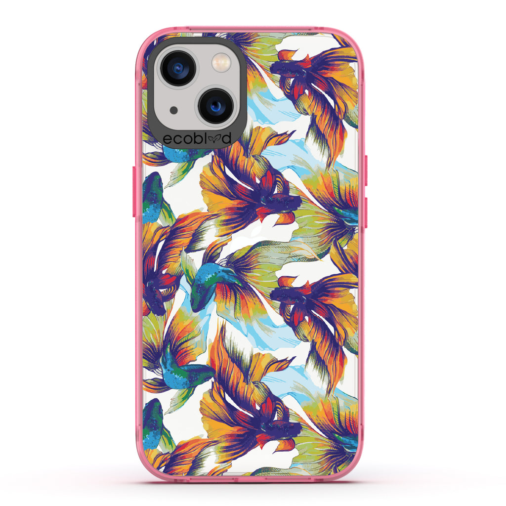 Betta Than The Rest - Pink Eco-Friendly iPhone 13 Case With Colorful Betta Fish On A Clear Back