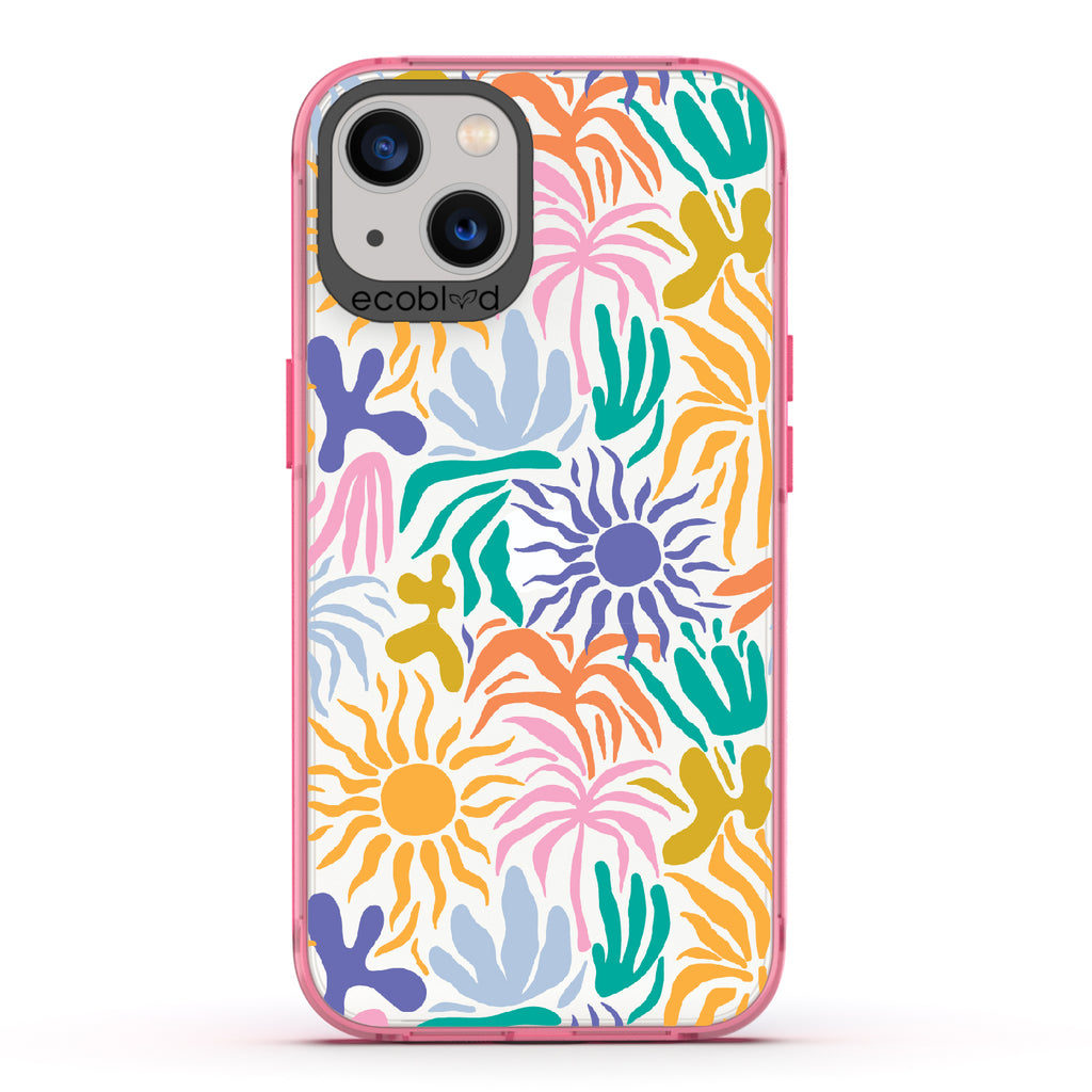 Sun-Kissed - Pink Eco-Friendly iPhone 13 Case With Sunflower Print + The Sun As The Flower On A Clear Back