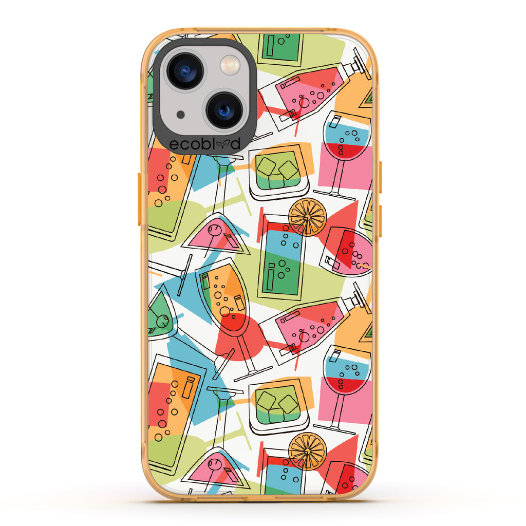  5 O'clock Somewhere - Cocktails, Martinis & Tropical Drinks - Clear Eco-Friendly iPhone 13 Case With Yellow Rim