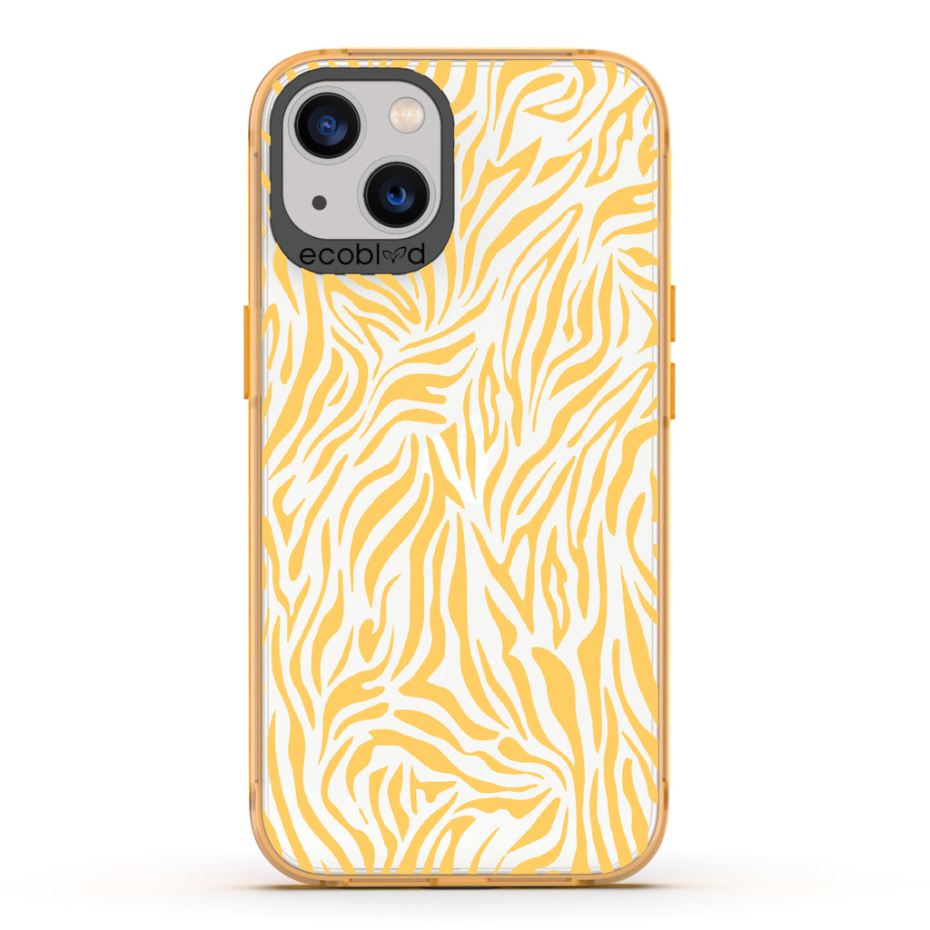 Zebra Print - Yellow Eco-Friendly iPhone 13 Case With Yellow Zebra Print On A Clear Back
