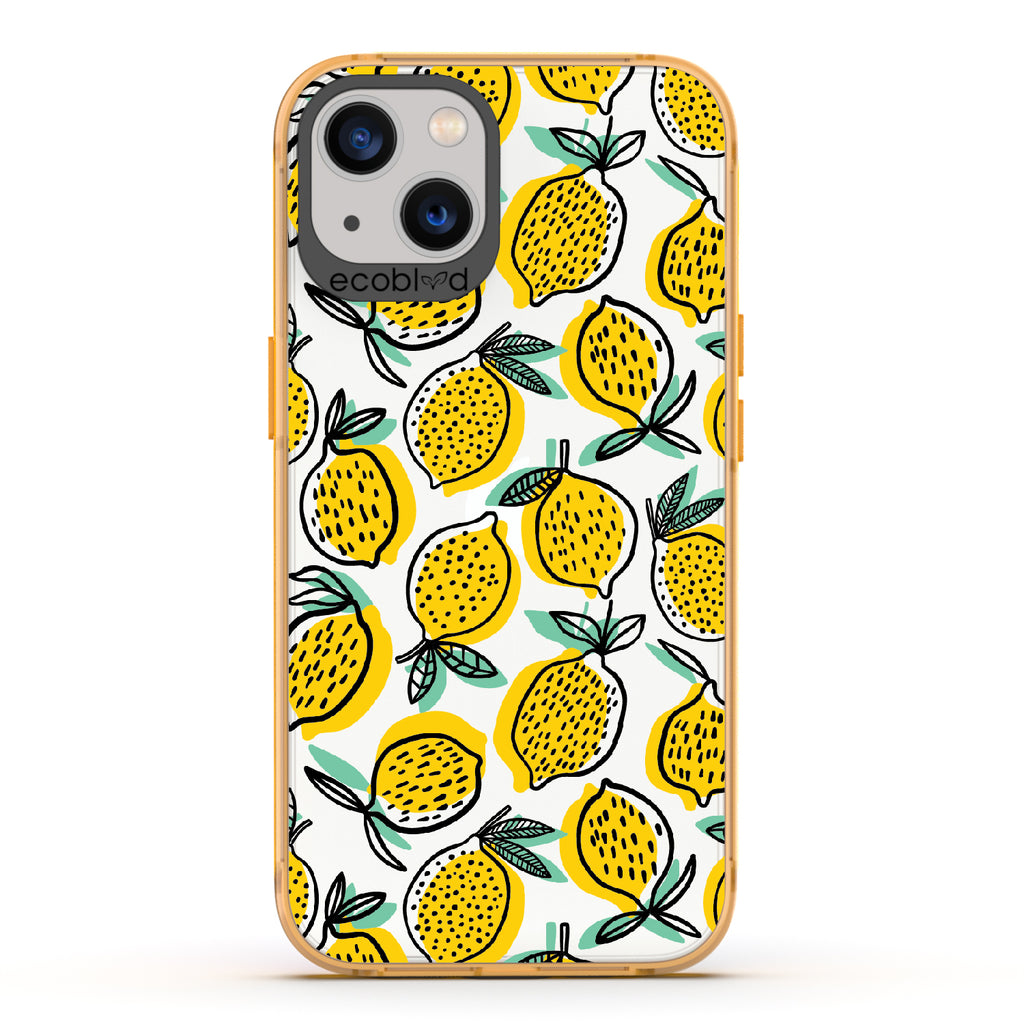 Lemon Drop - Yellow Eco-Friendly iPhone 13 Case With Retro Lemon Print On A Clear Back
