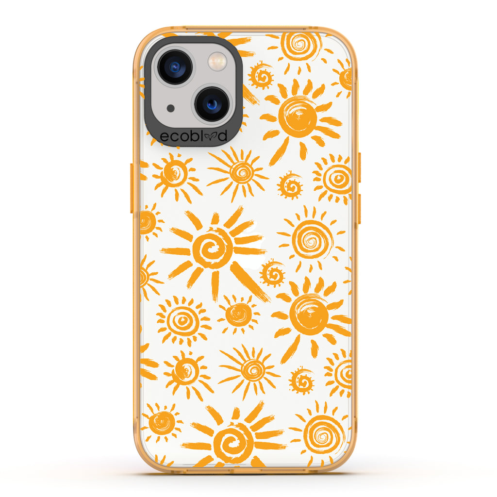 Eternal Sunshine - Yellow Eco-Friendly iPhone 13 Case With Retro & Abstract Sun Paintings On A Clear Back