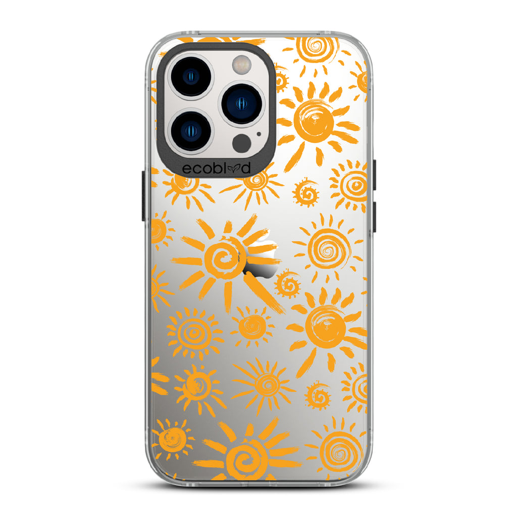 Eternal Sunshine - Black Eco-Friendly iPhone 12/13 Pro Max Case With Retro & Abstract Sun Paintings On A Clear Back
