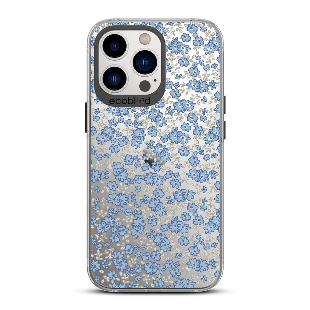 Ditsy Daze - Black Eco-Friendly iPhone 12/13 Pro Max Case With Vintage Forget-Me-Not Flowers On A Clear Back