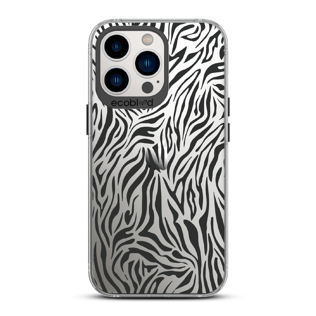 Zebra Print - Black Eco-Friendly iPhone 13 Pro Case With Black Zebra Print On A Clear Back