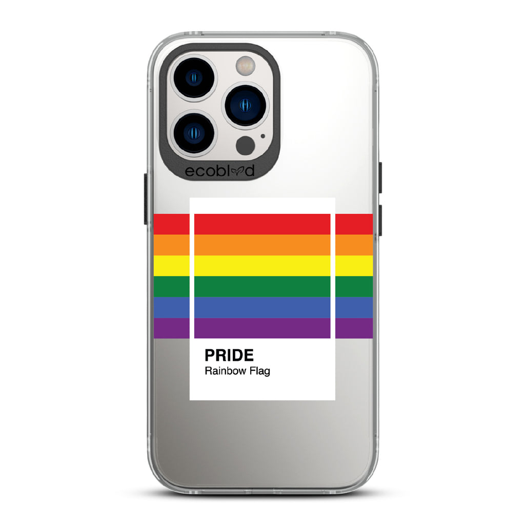 Colors Of Unity - Black Eco-Friendly iPhone 12/13 Pro Max Case With Pride Rainbow Flag As Pantone Swatch On A Clear Back