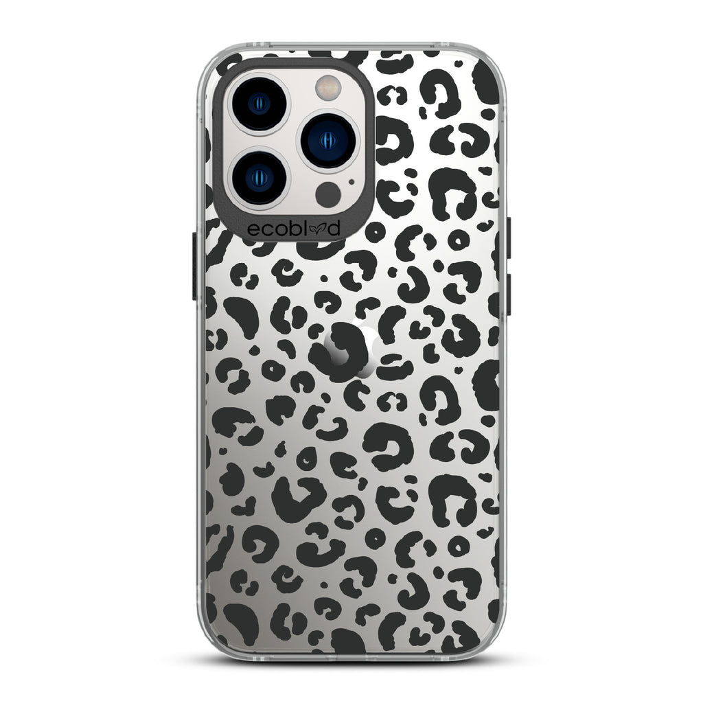 Spot On - Black Eco-Friendly iPhone 13 Pro Case With Leopard Print On A Clear Back
