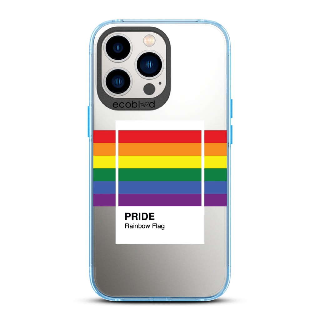 Colors Of Unity - Blue Eco-Friendly iPhone 12/13 Pro Max Case With Pride Rainbow Flag As Pantone Swatch On A Clear Back