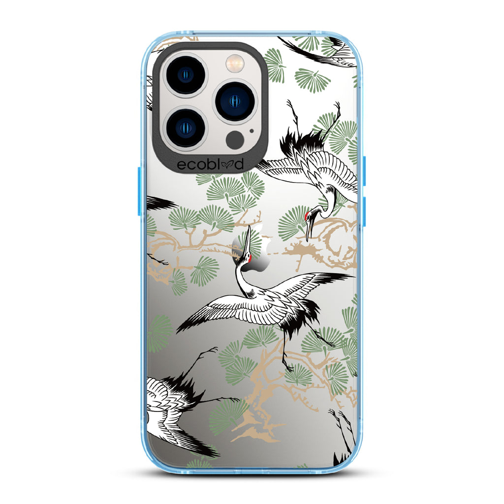 Graceful Crane - Blue Eco-Friendly iPhone 12/13 Pro Max Case With Japanese Cranes Atop Branches On A Clear Back