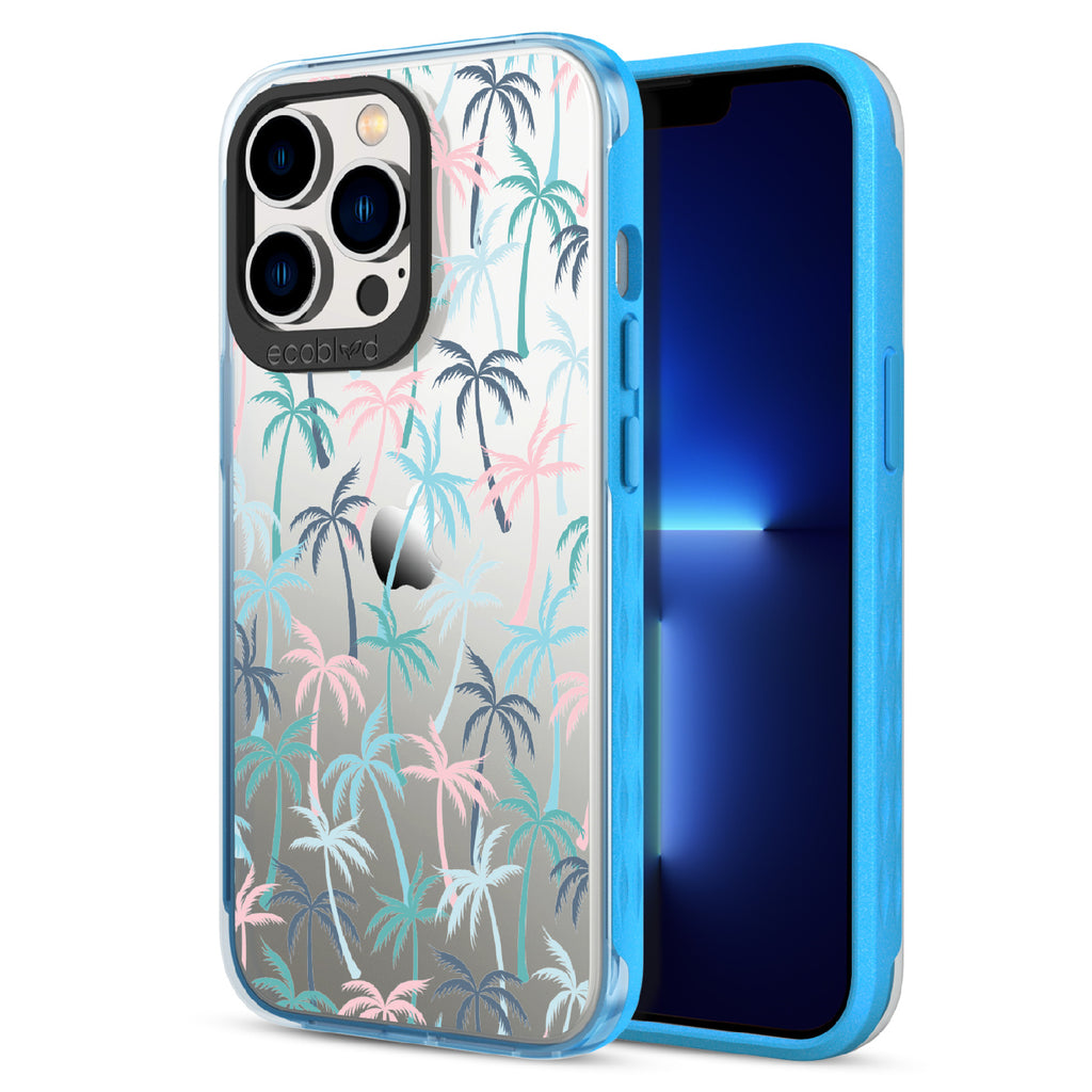 Cruel Summer - Back View Of Blue & Clear Eco-Friendly iPhone 13 Pro Case & A Front View Of The Screen