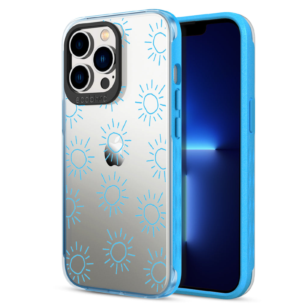 Sun - Back View Of Blue & Clear Eco-Friendly iPhone 13 Pro Case & A Front View Of The Screen