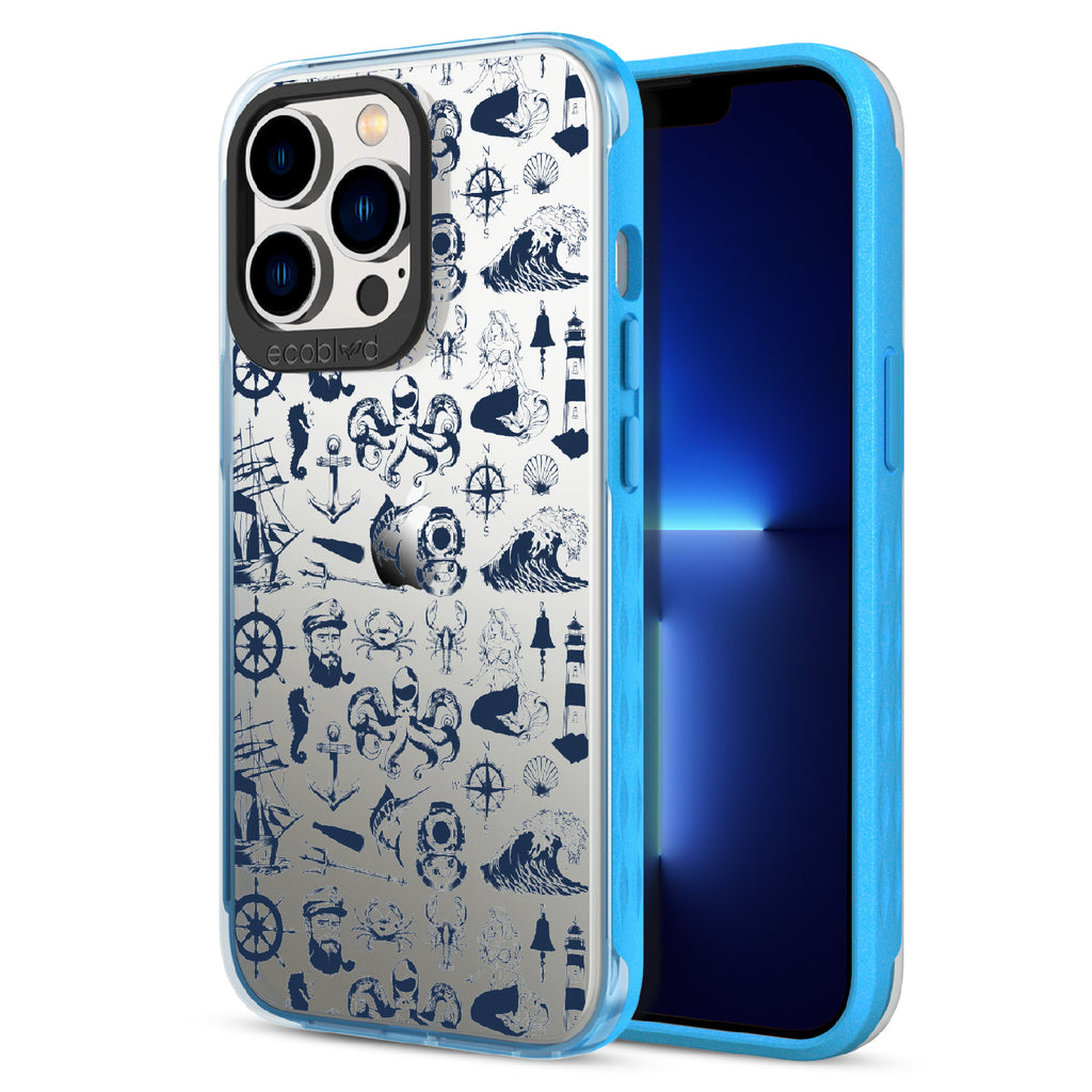 Nautical Tales - Back View Of Blue & Clear Eco-Friendly iPhone 12/13 Pro Max Case & A Front View Of The Screen