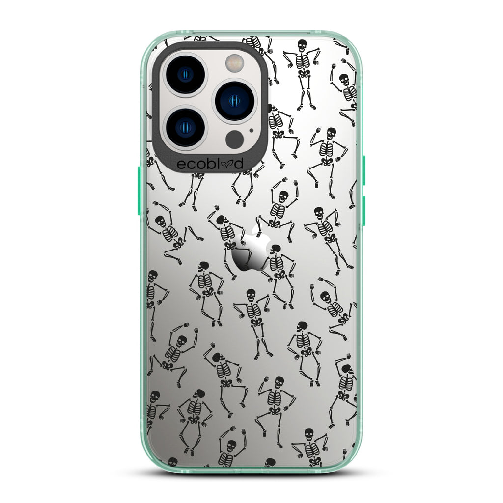 Boogie Man - Dancing Skeletons - Eco-Friendly Clear iPhone 13 Pro Case With Green Rim