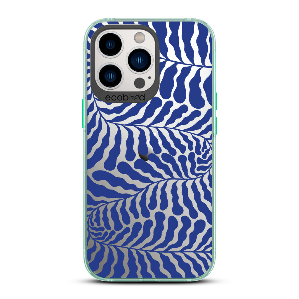 Blue Lagoon - Green Eco-Friendly iPhone 12/13 Pro Max Case With Abstract Tropical Blue Seaweed On A Clear Back