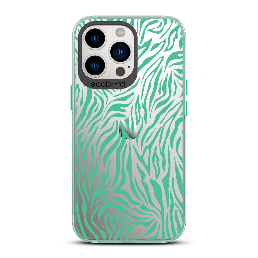 Zebra Print - Green Eco-Friendly iPhone 12/13 Pro Max Case With Green Zebra Print On A Clear Back