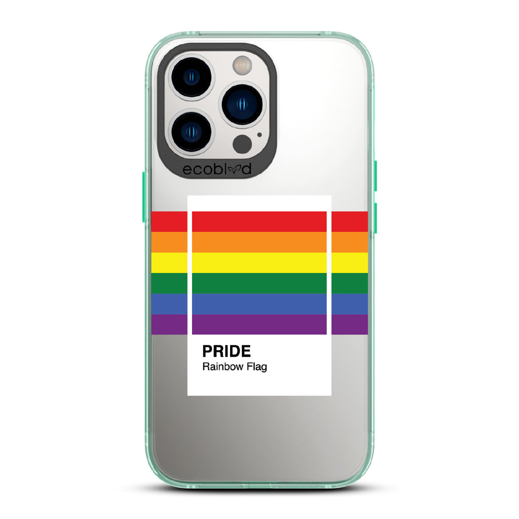  Colors Of Unity - Green Eco-Friendly iPhone 12/13 Pro Max Case With Pride Rainbow Flag As Pantone Swatch On A Clear Back