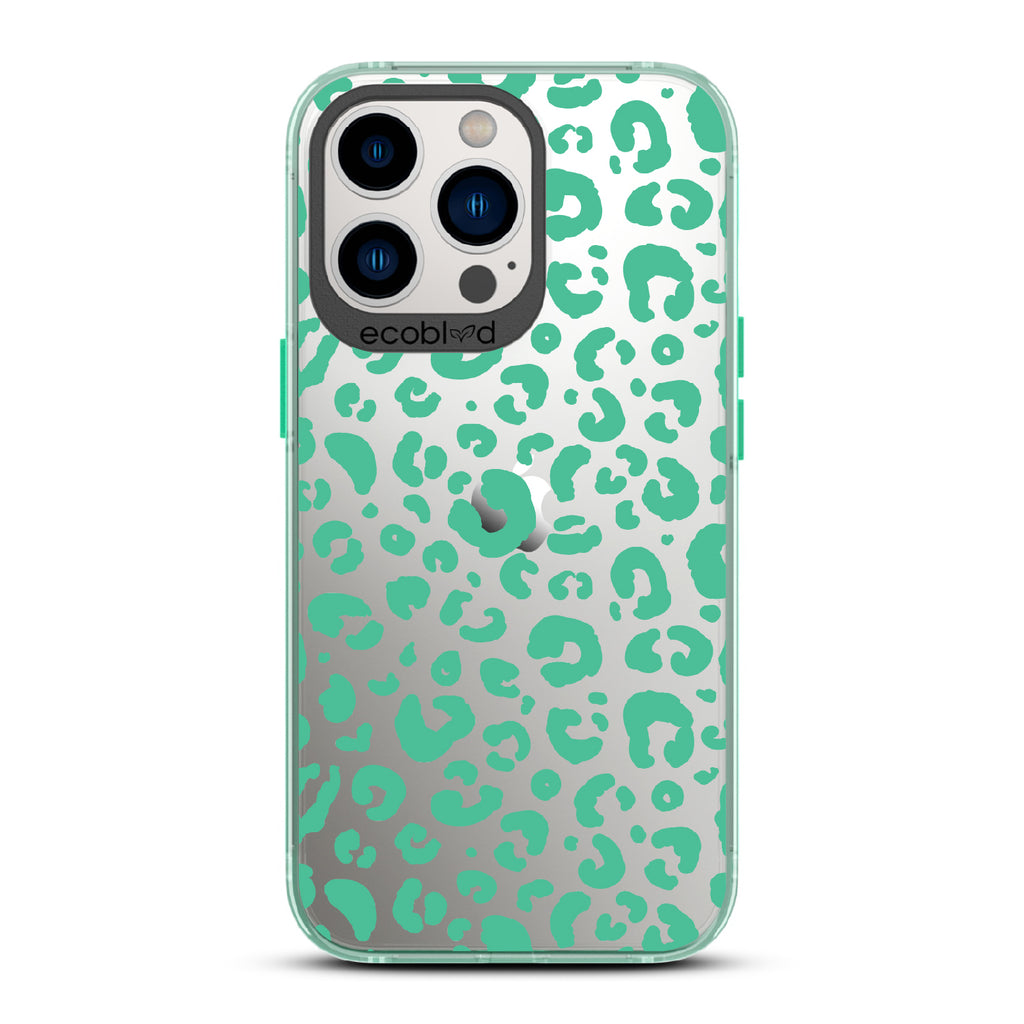 Spot On - Green Eco-Friendly iPhone 12/13 Pro Max Case With Leopard Print On A Clear Back