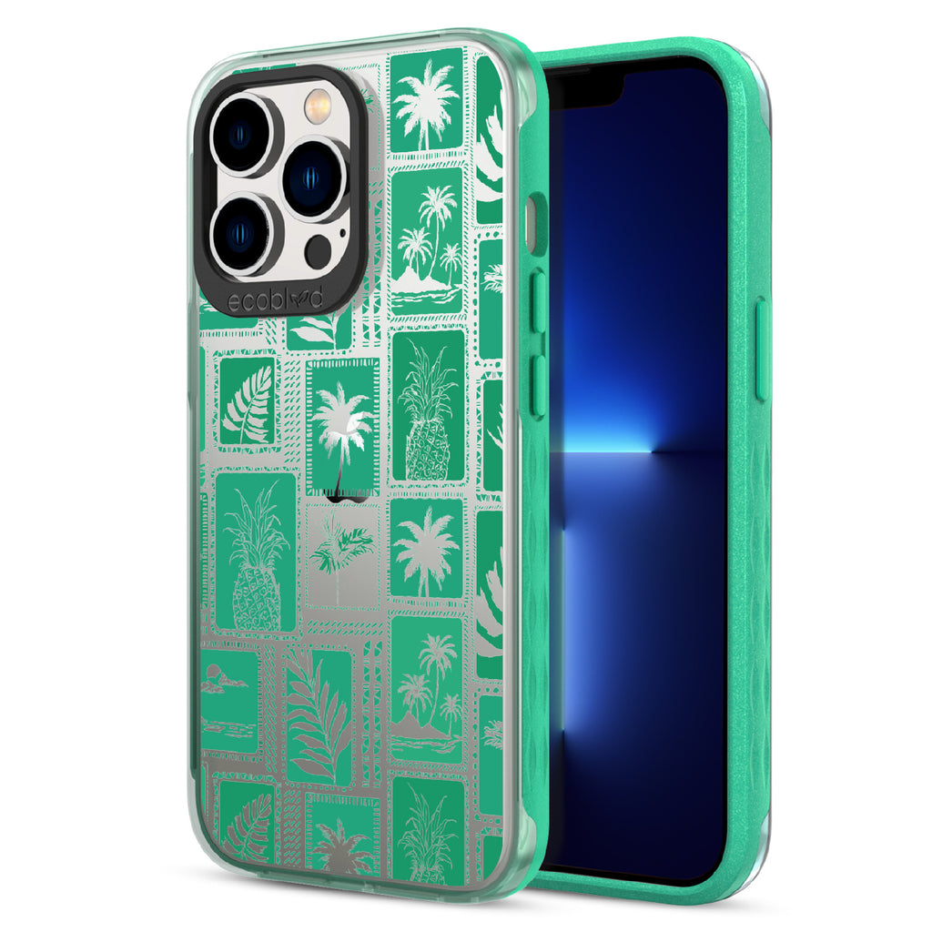 Oasis - Back View Of Green & Clear Eco-Friendly iPhone 12/13 Pro Max Case & A Front View Of The Screen