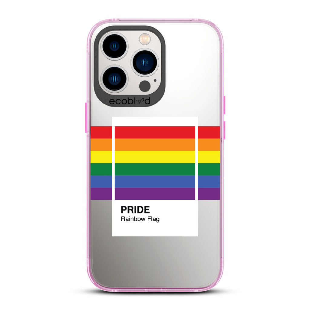 Colors Of Unity - Pink Eco-Friendly iPhone 12/13 Pro Max Case With Pride Rainbow Flag As Pantone Swatch On A Clear Back