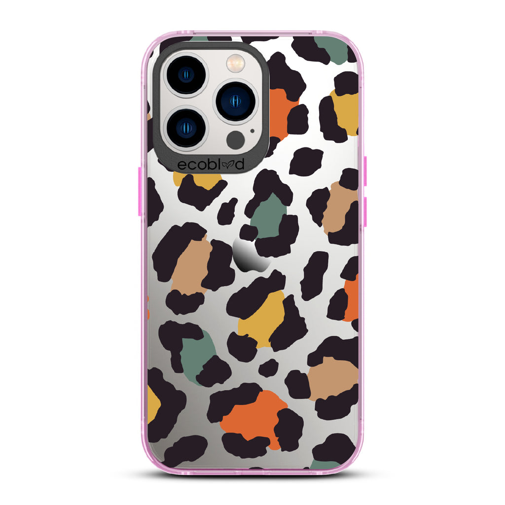 Cheetahlicious - Pink Eco-Friendly iPhone 12/13 Pro Max Case With Multi-Colored Cheetah Print On A Clear Back