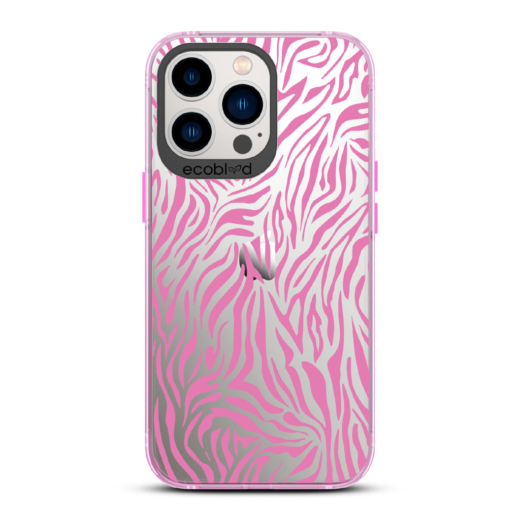 Zebra Print - Pink Eco-Friendly iPhone 13 Pro Case With Pink Zebra Print On A Clear Back