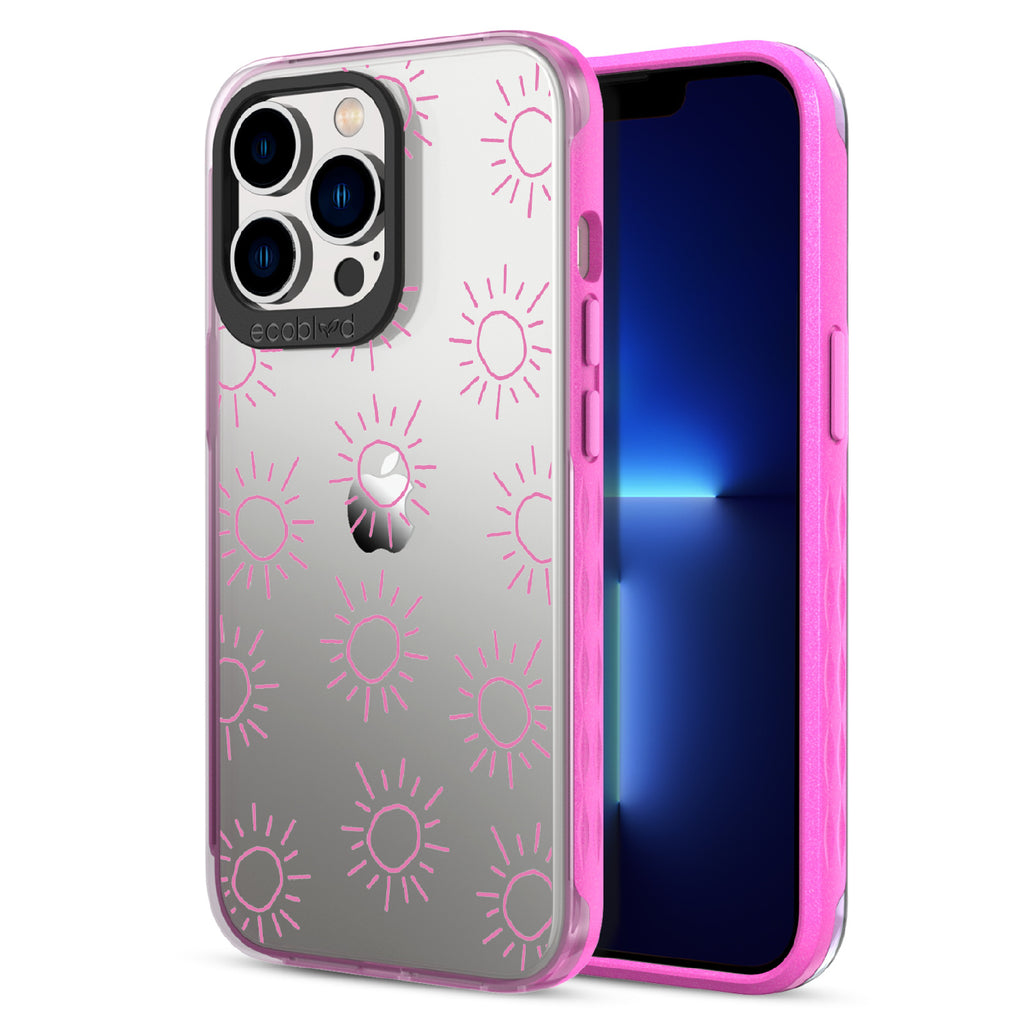 Sun - Back View Of Pink & Clear Eco-Friendly iPhone 13 Pro Case & A Front View Of The Screen