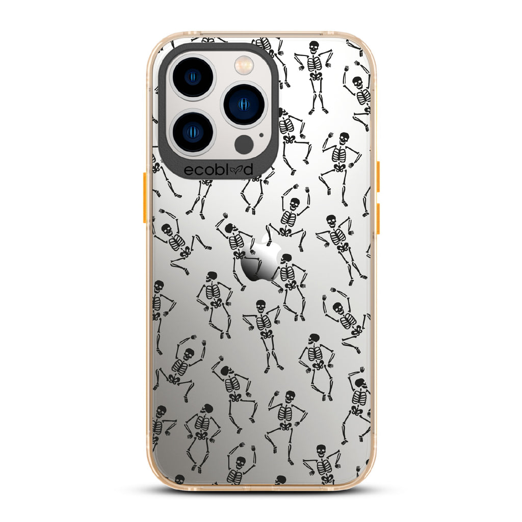 Boogie Man - Dancing Skeletons - Eco-Friendly Clear iPhone 13 Pro Case With Yellow Rim