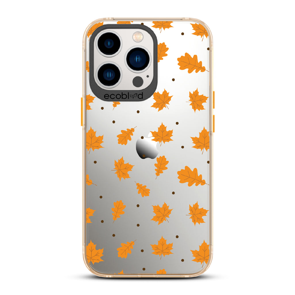 A New Leaf - Brown Fall Leaves - Eco-Friendly Clear iPhone 13 Pro Case With Yellow Rim 