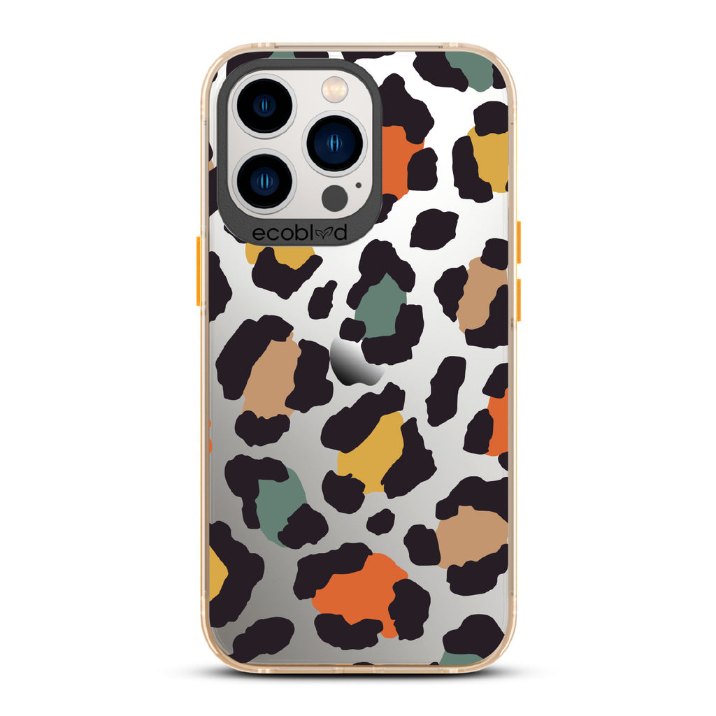 Cheetahlicious - Yellow Eco-Friendly iPhone 12/13 Pro Max Case With Multi-Colored Cheetah Print On A Clear Back