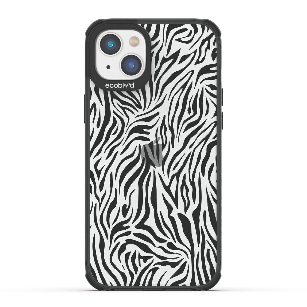 Zebra Print - Black Eco-Friendly iPhone 14 Case With Black Zebra Print On A Clear Back