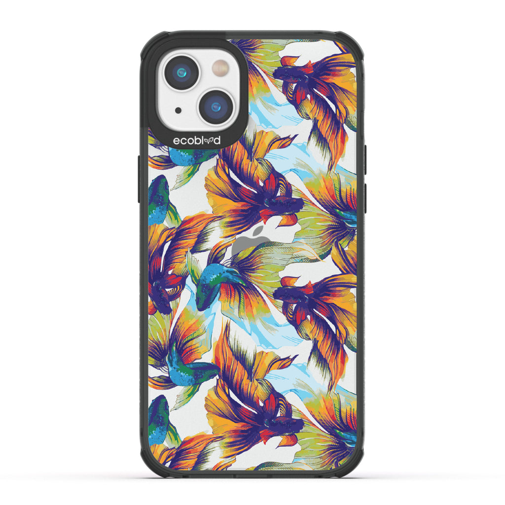 Betta Than The Rest - Black Eco-Friendly iPhone 14 Plus Case With Colorful Betta Fish On A Clear Back