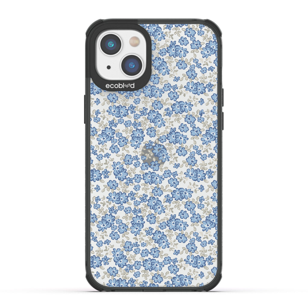 Ditsy Daze - Black Eco-Friendly iPhone 14 Case With Vintage Forget-Me-Not Flowers On A Clear Back