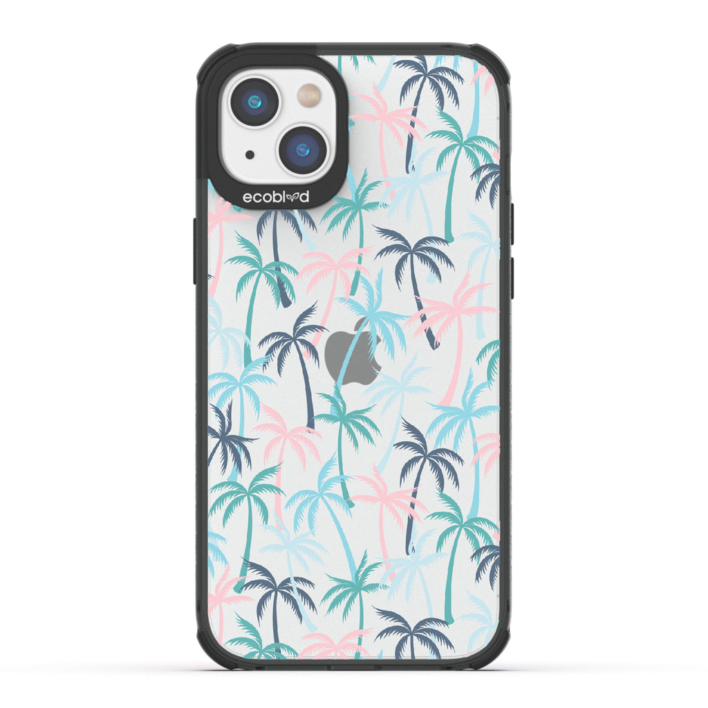 Cruel Summer - Black Eco-Friendly iPhone 14 Case With Hotline Miami Colored Tropical Palm Trees On A Clear Back