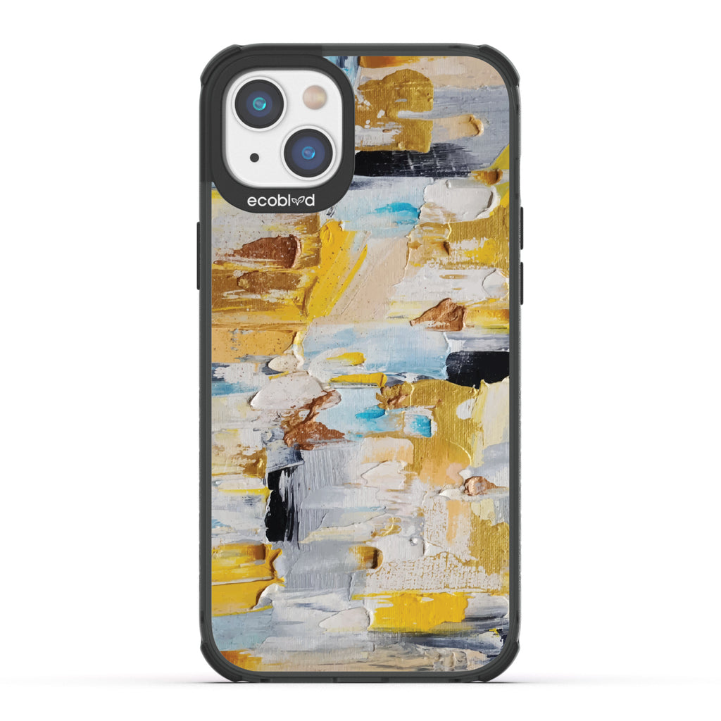 iPhone 14 Plus case, clear eco-friendly phone case with black ridges, back view, Lighten Up design