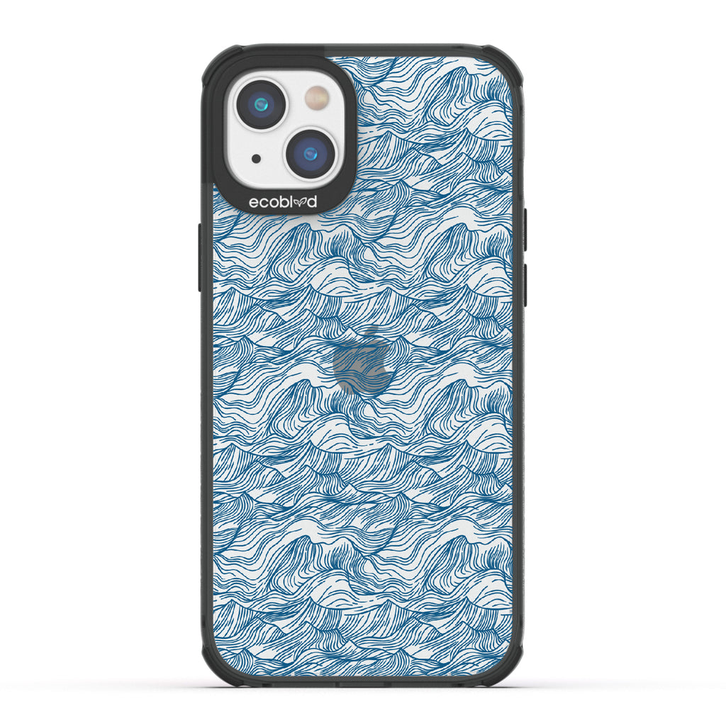 Seas The Day - Black Eco-Friendly iPhone 14 Plus Case With Hand Drawn Waves On A Clear Back