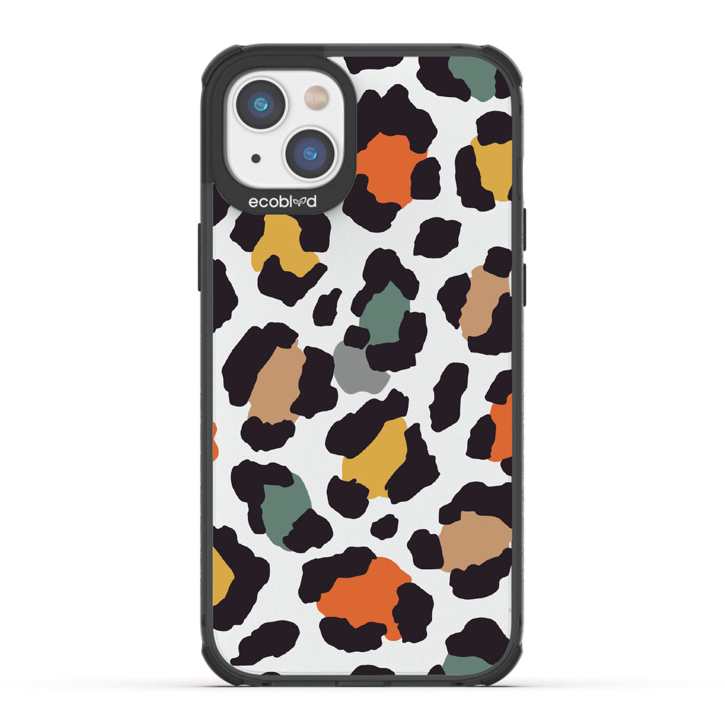 Cheetahlicious - Black Eco-Friendly iPhone 14 Case With Multi-Colored Cheetah Print On A Clear Back