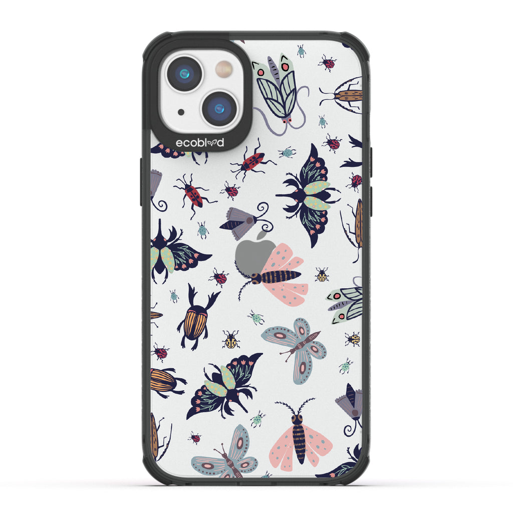Bug Out - Black Eco-Friendly iPhone 14 Case With Butterflies, Moths, Dragonflies, And Beetles On A Clear Back