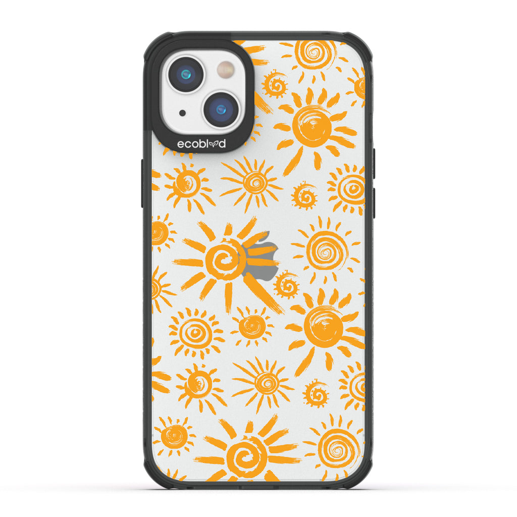 Eternal Sunshine - Black Eco-Friendly iPhone 14 Plus Case With Retro & Abstract Sun Paintings On A Clear Back