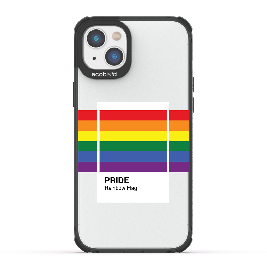 Colors Of Unity - Black Eco-Friendly iPhone 14 Case With Pride Rainbow Flag As Pantone Swatch On A Clear Back