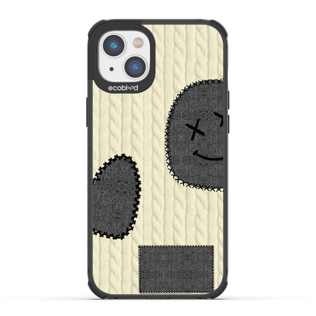 All Patched Up - Cable Knit With Patches of Heart + Happy Face - Eco-Friendly Clear iPhone 14 Case With Black Rim