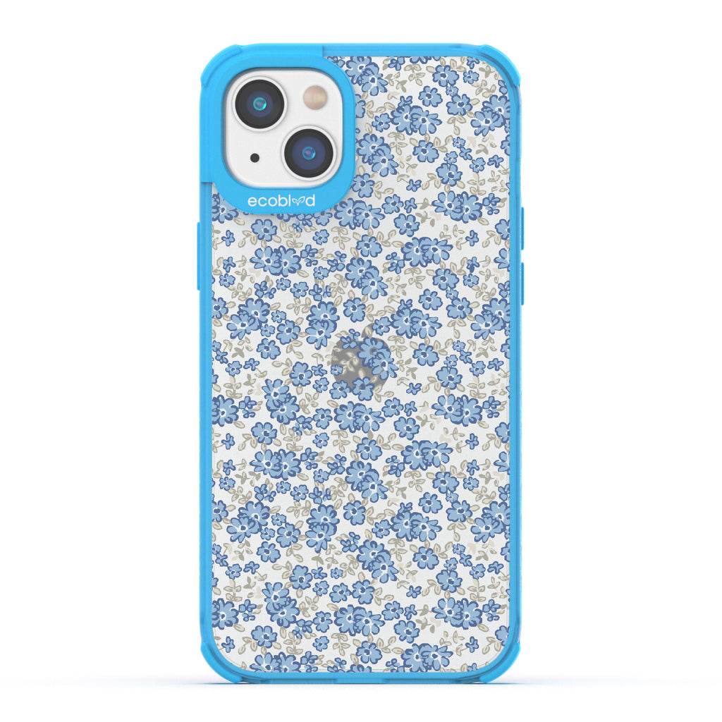 Ditsy Daze - Blue Eco-Friendly iPhone 14 Case With Vintage Forget-Me-Not Flowers On A Clear Back