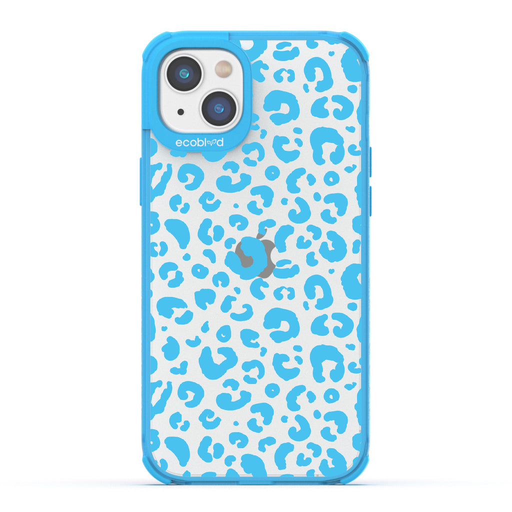 Spot On - Blue Eco-Friendly iPhone 14 Case With Leopard Print On A Clear Back