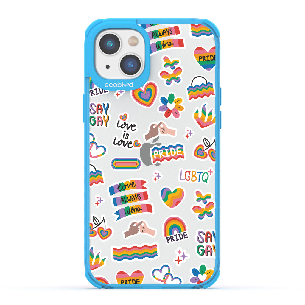 Loud And Proud - Blue Eco-Friendly iPhone 14 Plus Case With Pride, Love Aways Wins + More Sticker-Like Prints On A Clear Back