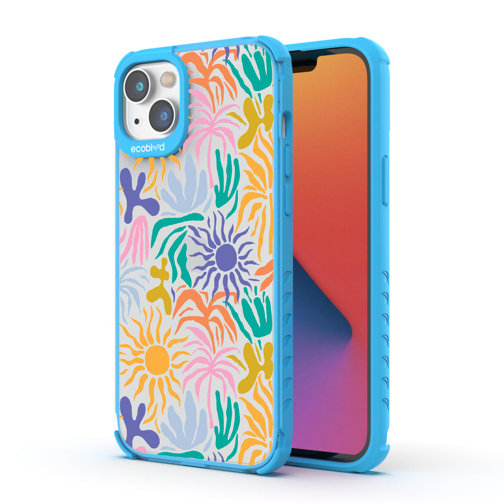 Sun-Kissed - Back View Of Blue & Clear Eco-Friendly iPhone 14 Case & A Front View Of The Screen