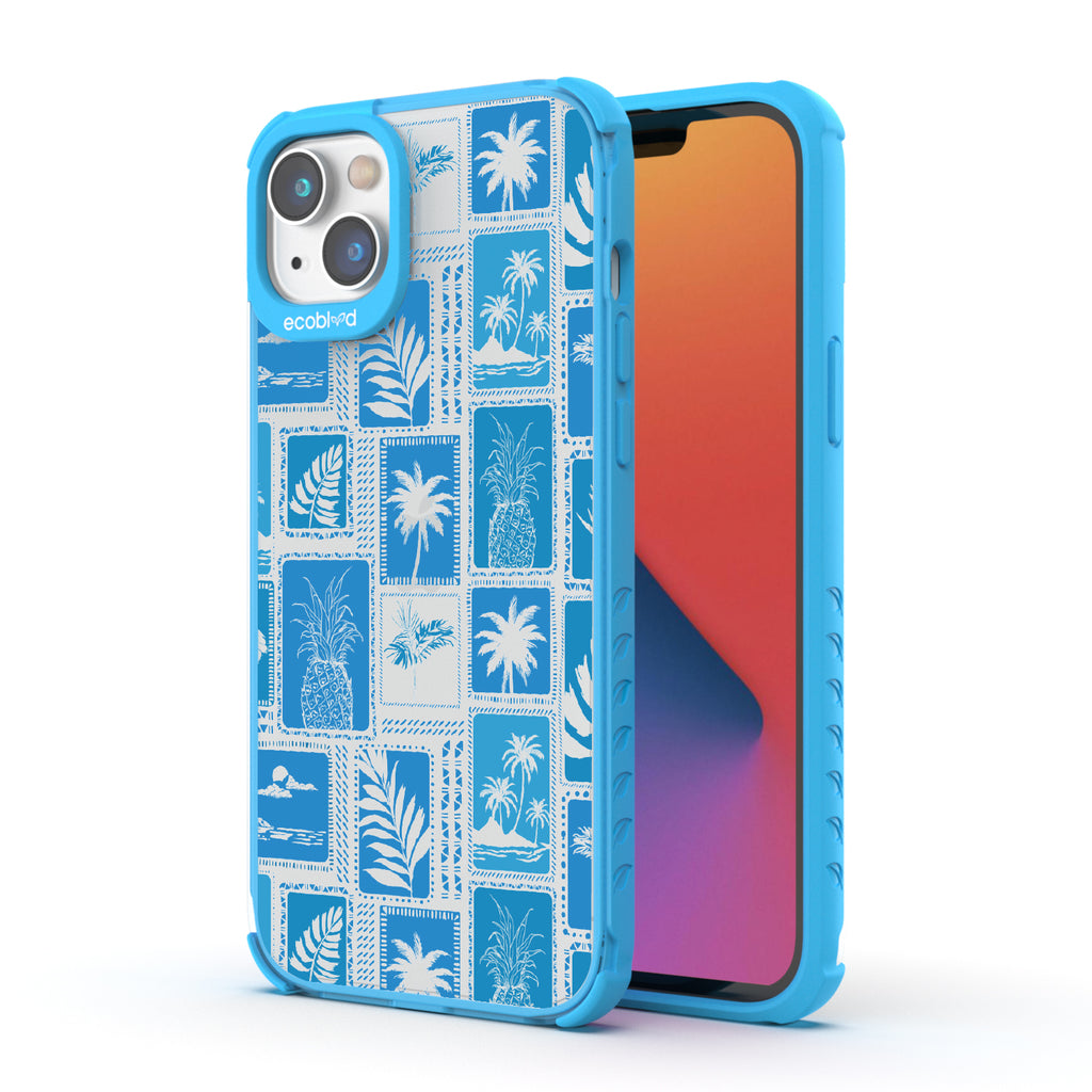 Oasis - Back View Of Blue & Clear Eco-Friendly iPhone 14 Plus Case & A Front View Of The Screen